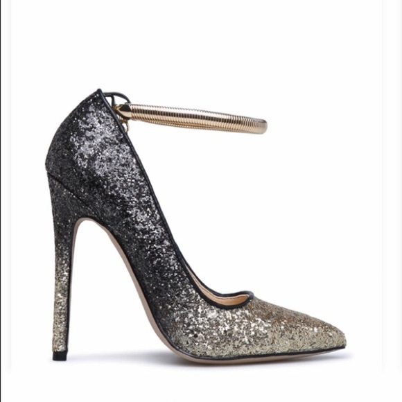 BLACK AND GOLD OMBRÉ GLITTER STILETTO SZ 7.5 NWT - Picture 2 of 5